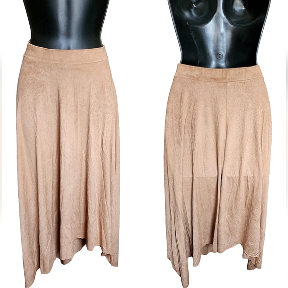 ❤️Sensational Collection Tan Suede Asymmetrical Fairycore Cottagecore Skirt☆ - Picture 2 of 2